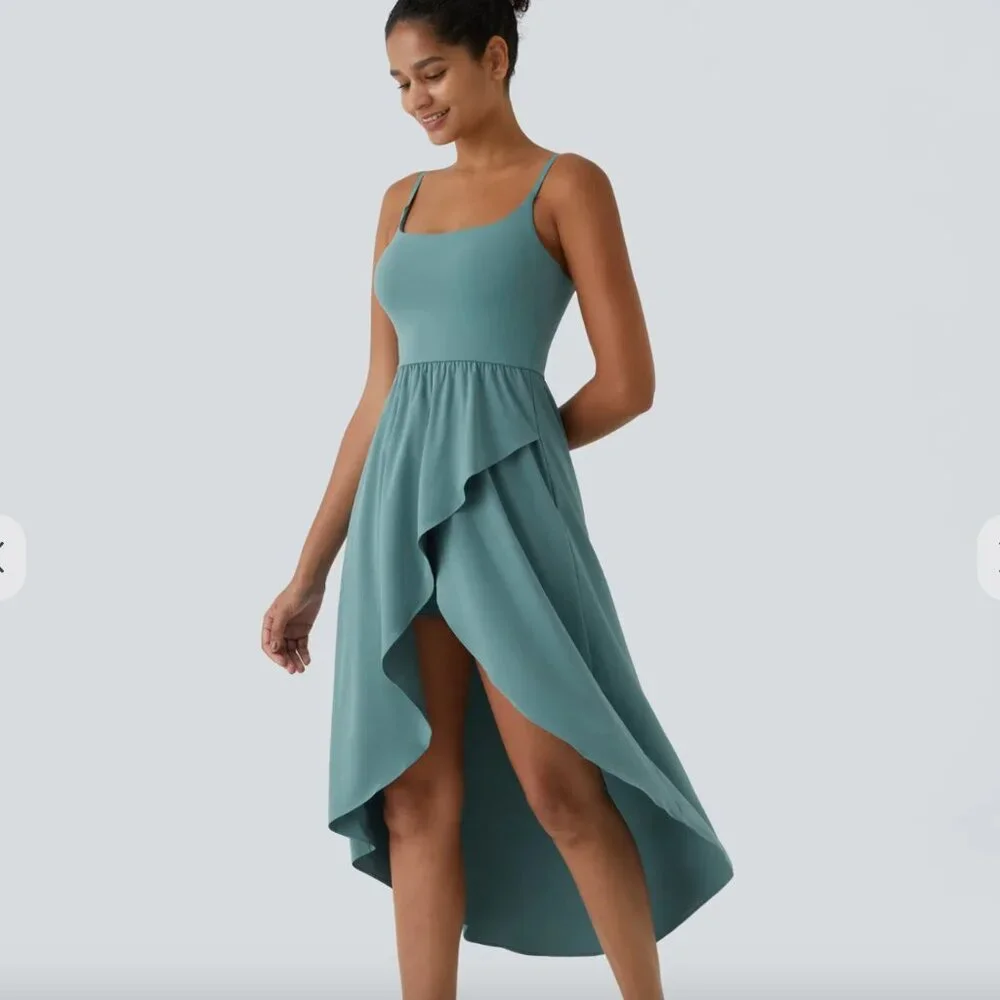 NWT Halara | Stone Blue Breezeful High Low Quick Dry Casual Midi Dress | Small - Picture 1 of 10